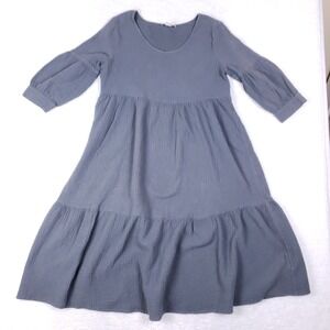 Charlie Paige Tiered Gauze Cotton Midi Dress Size‎ Small Slate Blue Flowy